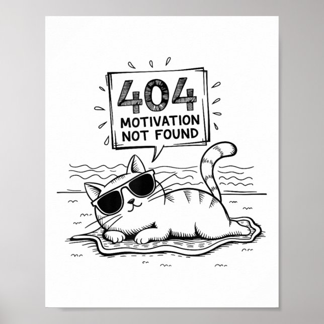 Póster 404 Motivation Not Found Funny Lazy Cat Humor Cat  (Frente)