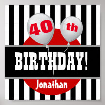 40.ª franjas de cumpleaños y globo NEGRO ROJO A05
