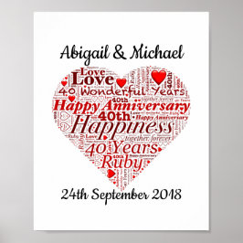 Póster 40.º Aniversario de Ruby Boda Imprimir Word Art