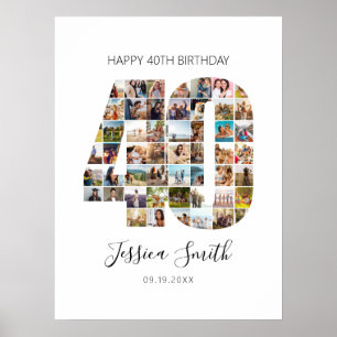 Póster 40.º Collage de fotos de cumpleaños