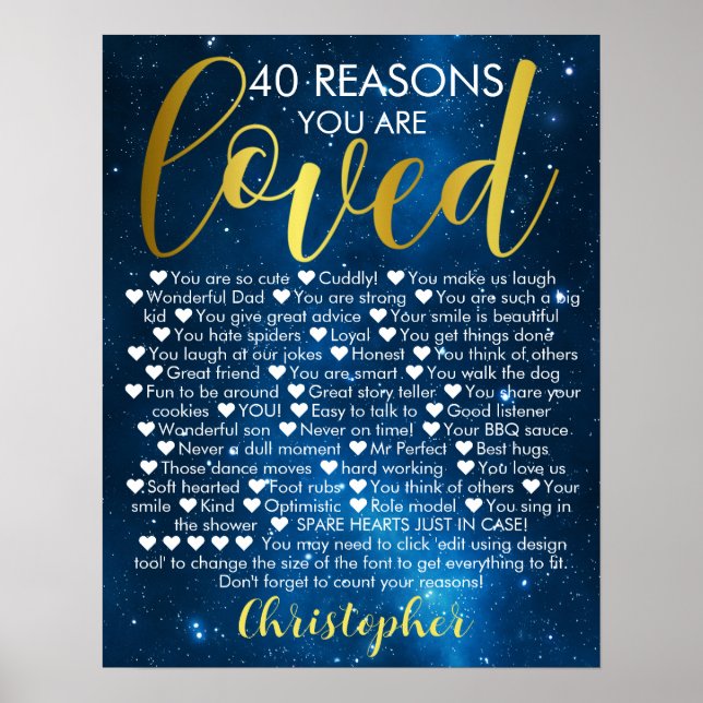 Póster 40.º cumpleaños 40 razones por las que te aman (Frente)