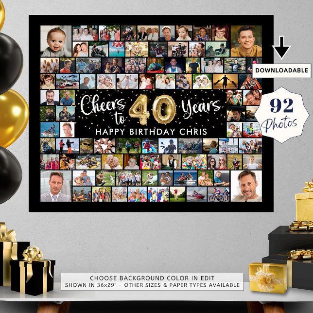 Póster 40.º cumpleaños 92 fotos Saludos de oro negro al a (Subido por el creador)