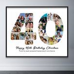 Póster 40.º cumpleaños número 40 aniversario de Collage d<br><div class="desc">Marcar cuarenta años de maravillosos recuerdos y aventuras con este cautivador Collage de fotos número 40 cumpleaños. Esta plantilla de personalizable es la combinación perfecta de creatividad y sentimiento, lo que le permite crear un regalo verdaderamente memorable para el día especial de su ser querido. Captura la esencia de diez...</div>
