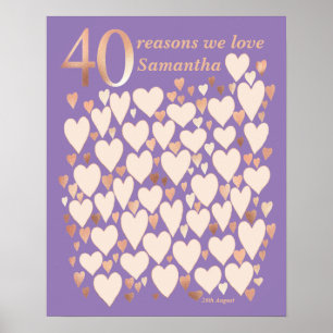 Póster 40.º Rosa de la Lavanda de Cumpleaños 40 Razones