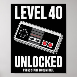 Póster 40 Años Cuarenta Cumpleaños Regalo Nivel 40 Desblo
