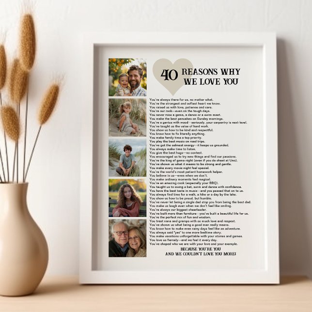 Póster 40 razones por las que te amamos Cumpleaños 40 Fot (Sentimental printable photo poster for 40th birthday, father's day or other special )