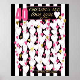Póster 40 razones por las que te amamos regalo cumpleaños