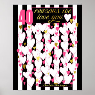 Póster 40 razones por las que te amamos regalo cumpleaños