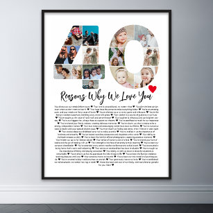 Póster 40 Razones por las que te amo Collage de cumpleaño