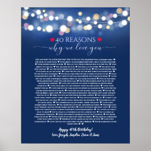 Póster 40 razones por las que te amo luces azules