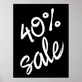 Póster 40% Rótulo de venta, 18x24 venta en blanco y negro
