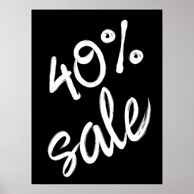 Póster 40% Rótulo de venta, 18x24 venta en blanco y negro (Frente)