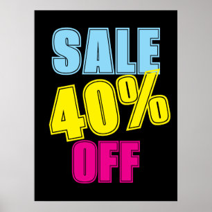 Póster 40% Rótulo de venta, carteles de tienda minorista,