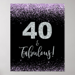 Póster 40 y fabuloso Rótulo de fiesta de cumpleaños negro