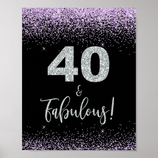 Póster 40 y fabuloso Rótulo de fiesta de cumpleaños negro (Frente)