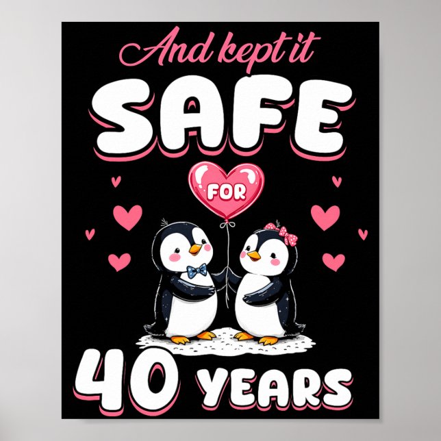 Póster 40 Years Wedding Anniversary Penguin Couples Match (Frente)