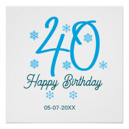 Póster 40th birthday add name date year blue template