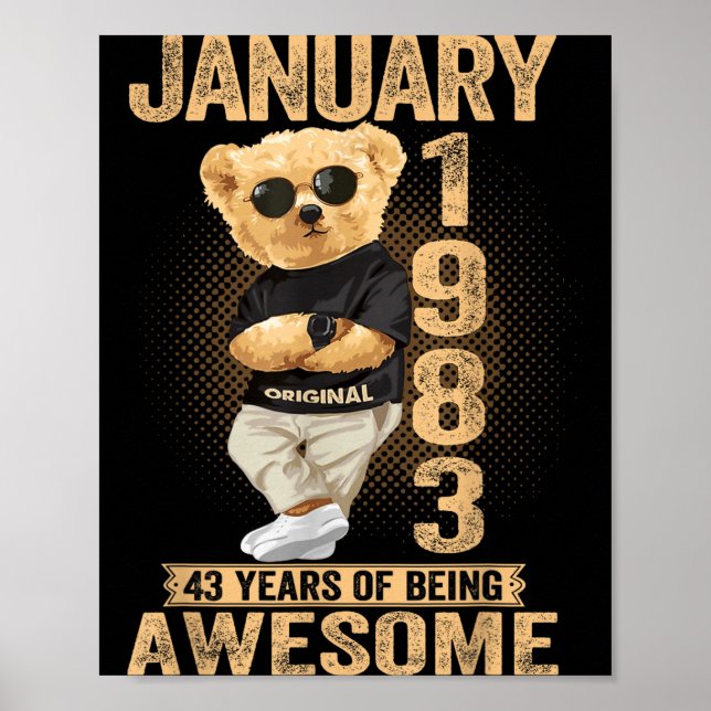 Póster 43 Year Old January 1983 Teddy Bear 43rd Birthday  (Frente)