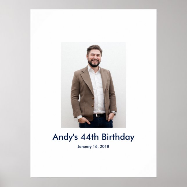 Póster 44.º Rótulo de foto personalizado de cumpleaños en (Frente)