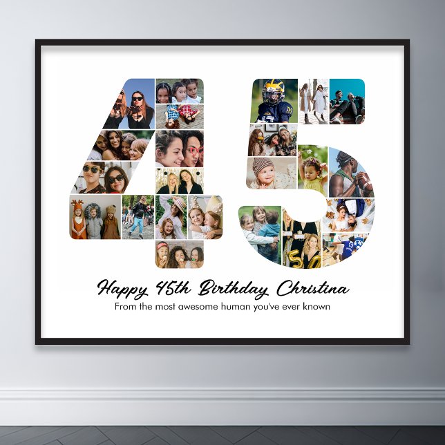 Póster 45.º aniversario número de cumpleaños 45 del Colla (45th birthday number 45 photo collage poster wall art)