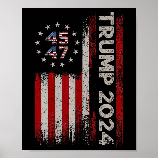 Póster 45 47 Bandera estadounidense Trump 2024 1 (Frente)