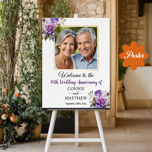 Póster 45° Aniversario del Boda Rosas del marco dorado pú