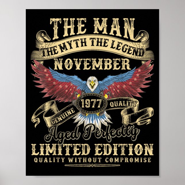 Póster 48th Birthday November 1977 Men Funny 48 Years Old (Frente)