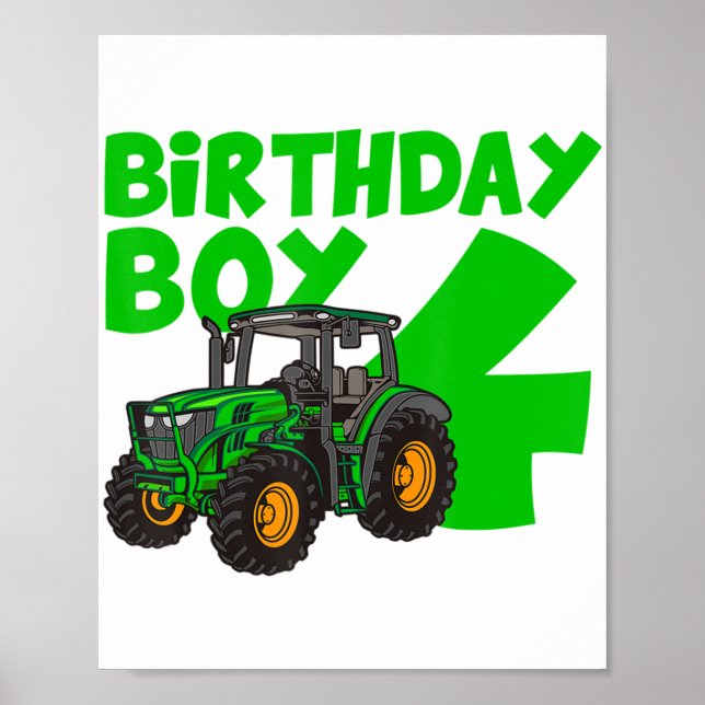 Póster 4.º cumpleaños de la granja de tractores de niños  (Frente)