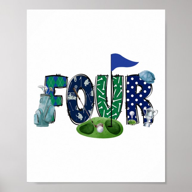 Póster 4.º cumpleaños fiesta temática de golf Chica de go (Frente)