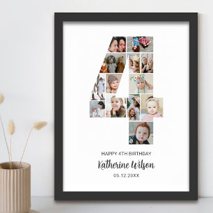 Póster 4.º cumpleaños número 4 Personalizado de Collage d