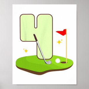 Póster 4.º golfista de cumpleaños de golf de 4 años Fiest