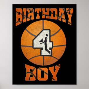 Póster 4.º Nacimiento Niño Baloncesto De Cuatro Años