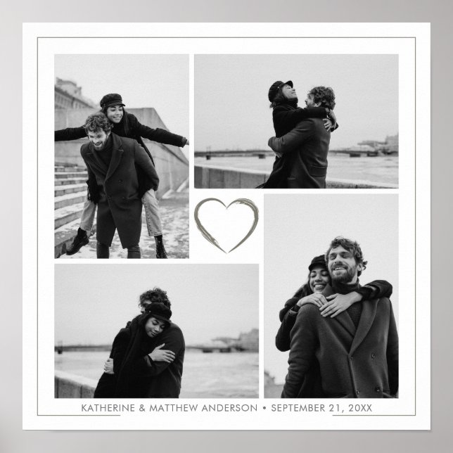 Póster 4 Collage de fotos Boda Aniversario Nombre y fecha (Frente)