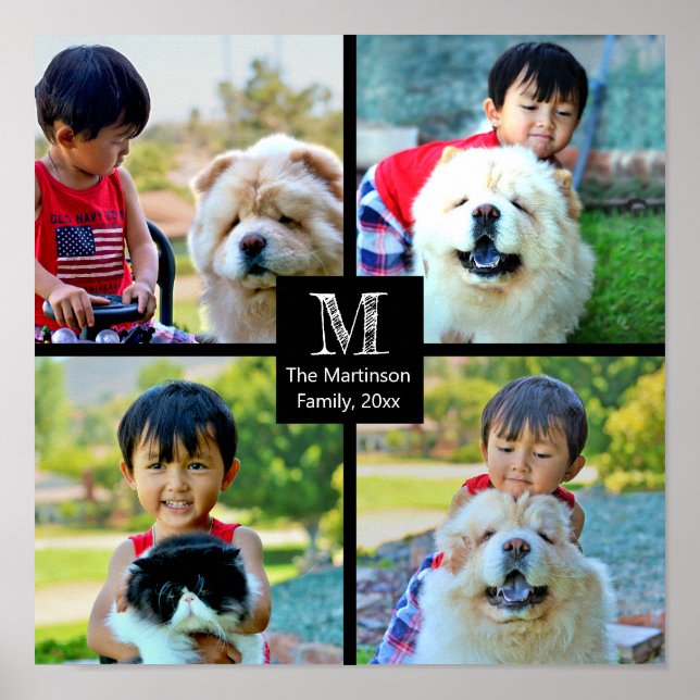 Póster 4 Collage personalizado fotográfico con monograma (Frente)
