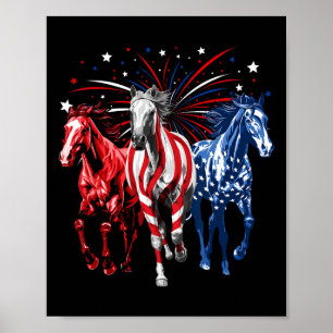 Póster 4 De Julio Amantes De Caballos Rojo Blanco Y Azul 