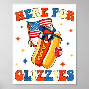 Póster 4 De Julio Aquí Para Glizzies Hotdog Patriota Homb