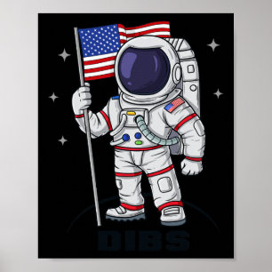 Póster 4 De Julio Astronauta USA Bandera Estadounidense F