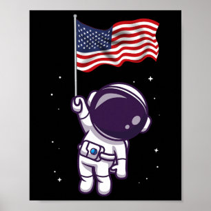 Póster 4 De Julio Astronauta Usa Bandera Estadounidense F