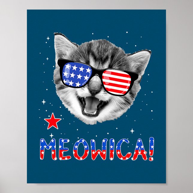 Póster 4 de julio: Bandera estadounidense de Meowica (Frente)
