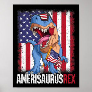 Póster 4 De Julio Bandera Estadounidense Usa Dino Amerisa