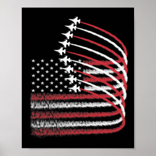 Póster 4 De Julio Bandera Jet Estadounidense Patriótica E