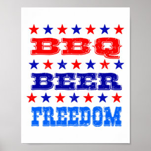 Póster 4 de julio Bbq Beer Freedom Shirt America Orgullos