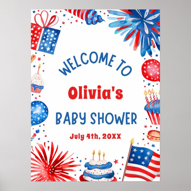 Póster 4 De Julio Bienvenida De Baby Shower Neutral De Gé (Frente)