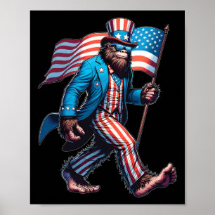 Póster 4 De Julio Bigfoot Sasquatch Patriótico Americano 