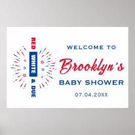 Póster 4 De Julio Blanco Rojo Y Debida Bienvenida A Baby 