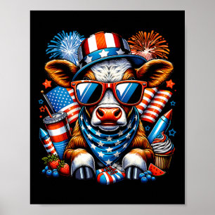 Póster 4 De Julio Cow Heifer Patriotic Cow Farmer