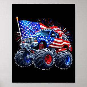 Póster 4 de julio divertido camión monstruo bandera de EE