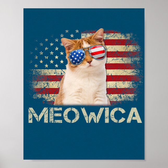 Póster 4 de julio: El gato de Meowica, patriótico, EE.UU. (Frente)