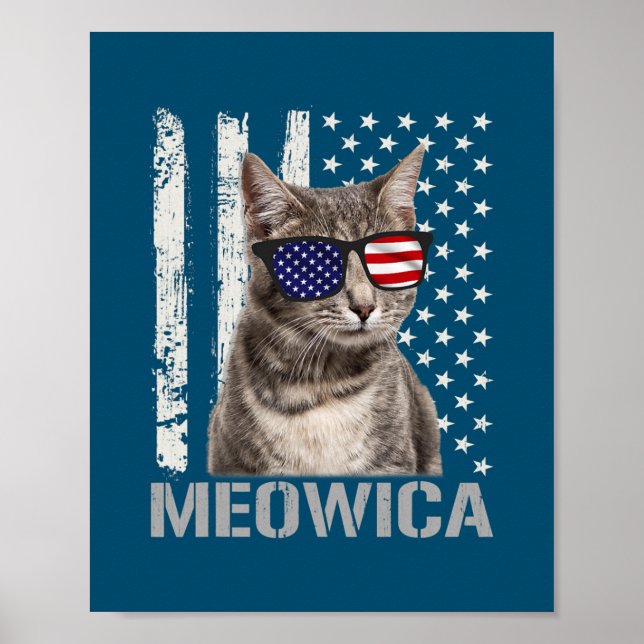 Póster 4 de julio: El gato de Meowica, patriótico, EE.UU. (Frente)
