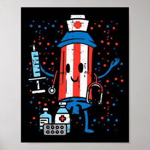 Póster 4 De Julio Enfermera De Firecracker Funny America